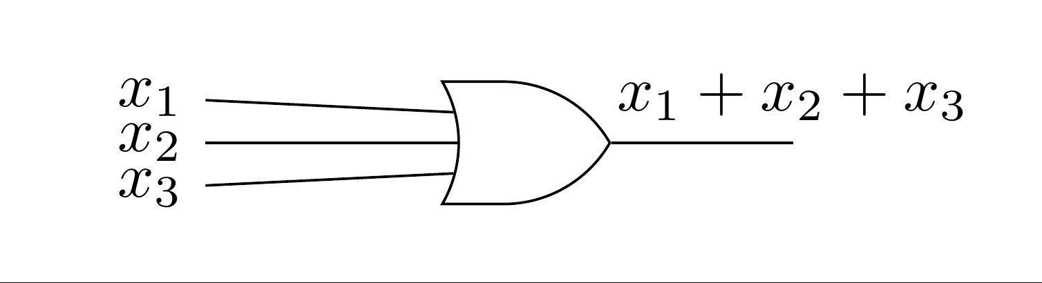 OR gate symbol with three inputs