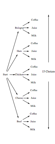 Tree diagram to enumerate the number of possible lunches.